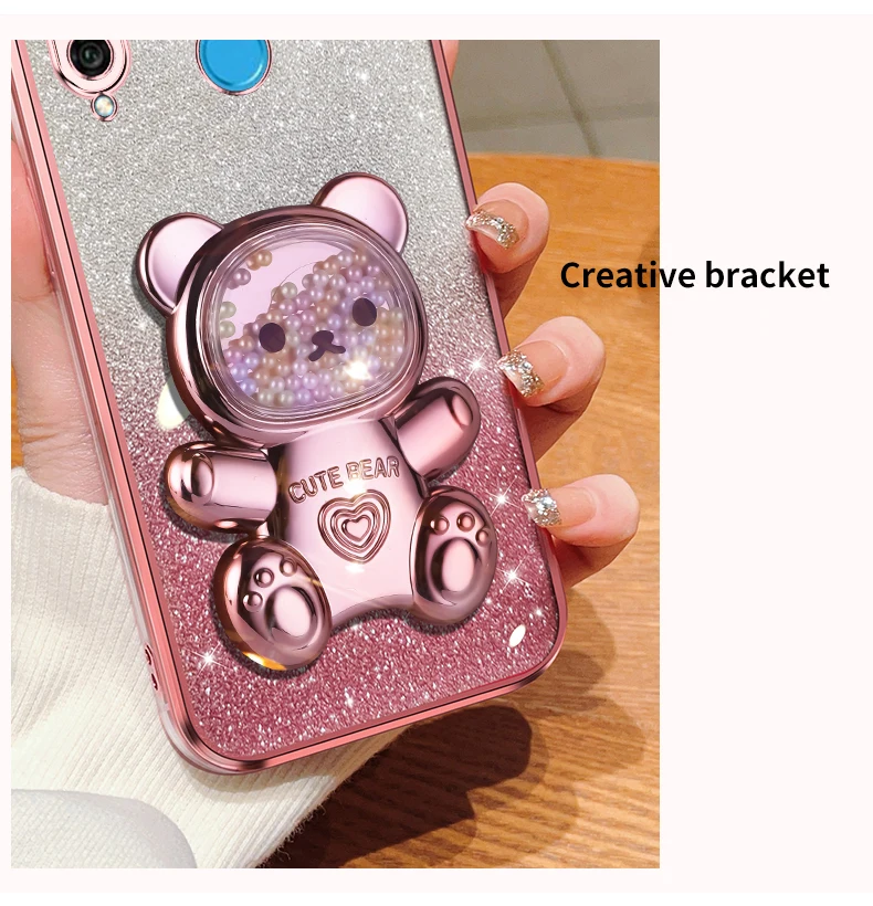 P30lite Quicksand Bear support à paillettes étui de téléphone pour Huawei P40 P50 P30 P60 Lite y7 y6 p30pro support housse Mate 30 40 50_voghion.com