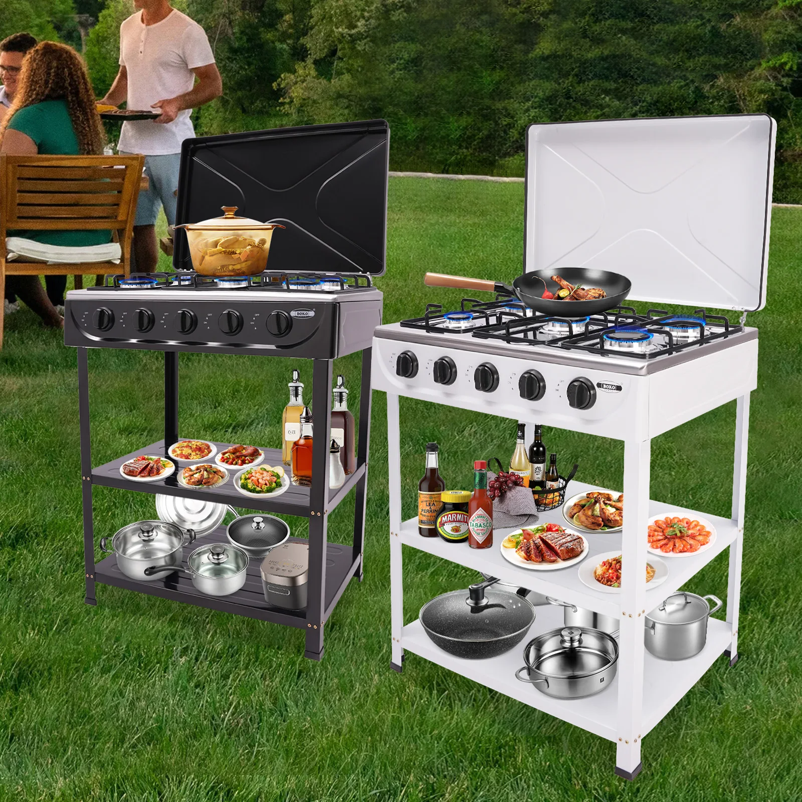 4/5 Burners Independent Control Natural Gas Stove Removable Propane Gas Stove with Cover for Outdoor Camping RV Travel 1 4/5 Burners Independent Control Natural Gas Stove Removable Propane Gas Stove with Cover for Outdoor Camping RV Travel 1