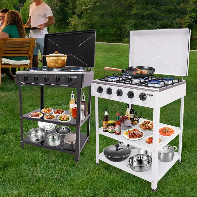 4/5 Burners Independent Control Natural Gas Stove Removable Propane Gas Stove with Cover for Outdoor Camping RV Travel 1