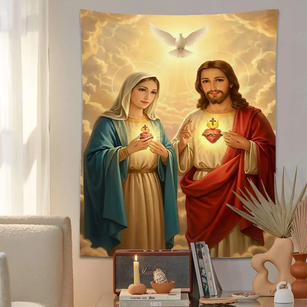 Virgin Mary Cross Tapestry – Christian Wall & Festival Decor 2