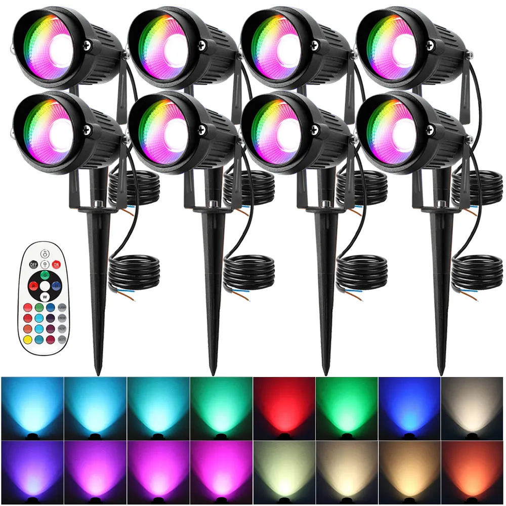 

8Pack RGB+Warm White 16 Colors LED Lawn Light 10W 110-240V Remote Control With 95cm Cable For Garden Wall Tree Lighting decorate