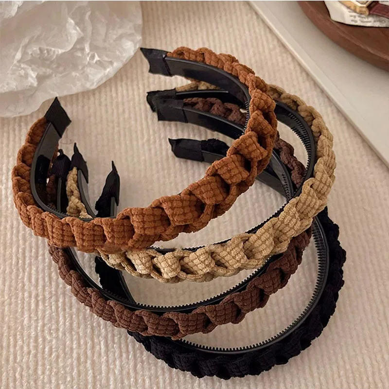 

Women Braided Headbands for Women Girl Plaid Twisted Hairbands Solid Color Simple Headbans Vintage Brown Hair Hoops Headwraps