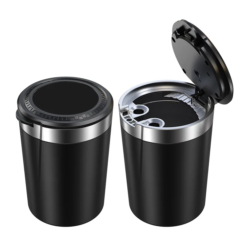 Portable Can LED Ashtray Smokeless Auto Cigarette Ash Holder Lid Detachable Metal Lining One-Click Push Open Splash-Proof