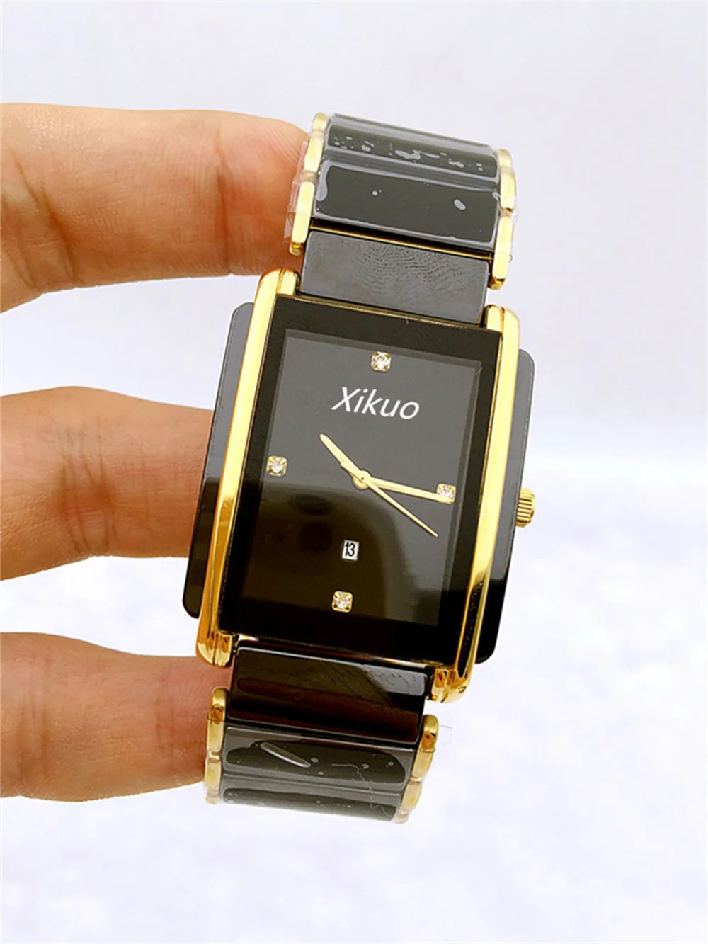 

XIKUO 2022 Old Fashion Black Ceramic Watch Square Quartz Anti-Scratch Waterproof Wristwatch with Calendar Rectangle