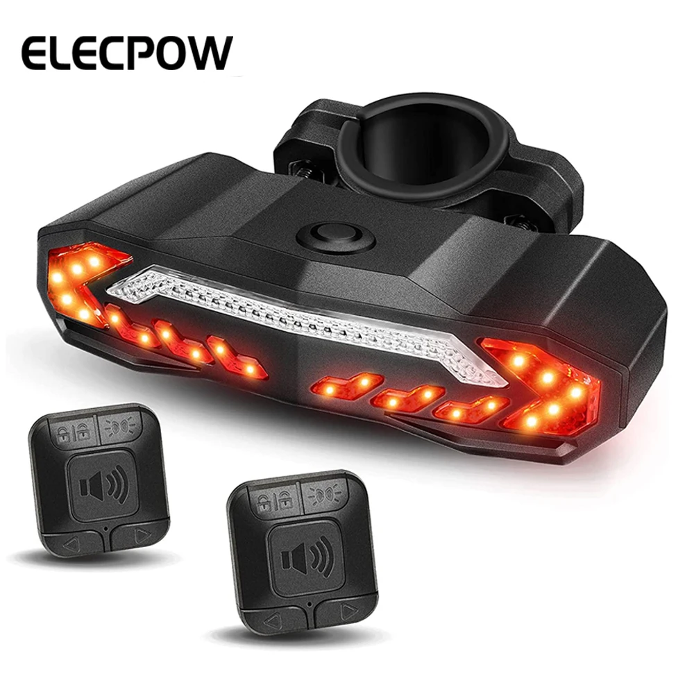 Elecpow Bike Alarm Rear Tail Light With Turn Signal Wireless Waterproof Remote Control USB Bicycle Taillight Warning Brake Light tuya wifi sos button