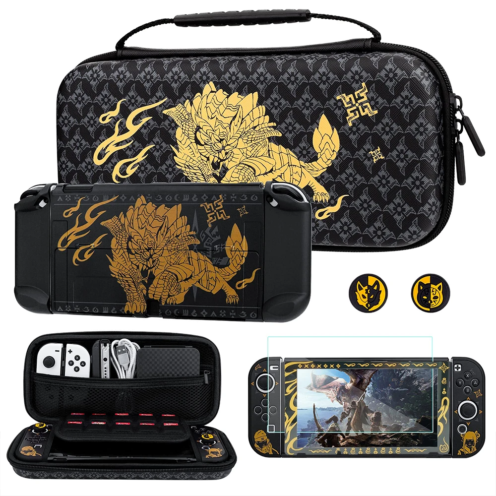 Monster Hunter Storage Bag for Nintendo Switch Case Bracket Rocker Cap Protective Shell for NS Console Game Accessories