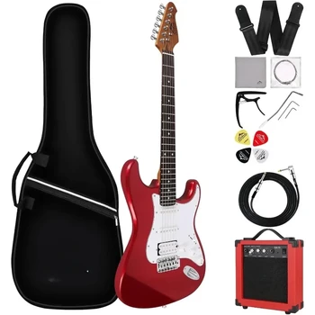 39 inch Full-Size Electric Guitar Kit for Beginner Starter with 10w Amp, Shoulder Strap Cable Picks Electric Guitar 1