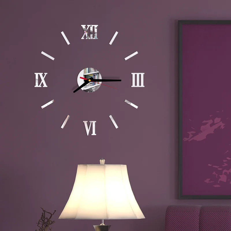 Modern DIY Interior Roman Wall Clock 3D Sticker Home Decor Mirror Effect Room Sticker 3D Wall Mirror Stickers For Kids Rooms