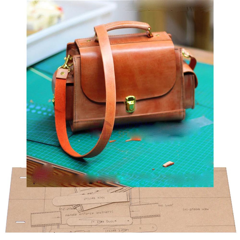 diy Leather kraft vintage shoulder bag die cutting kraft paper sewing pattern hollowed stencil template 26x18x13cm