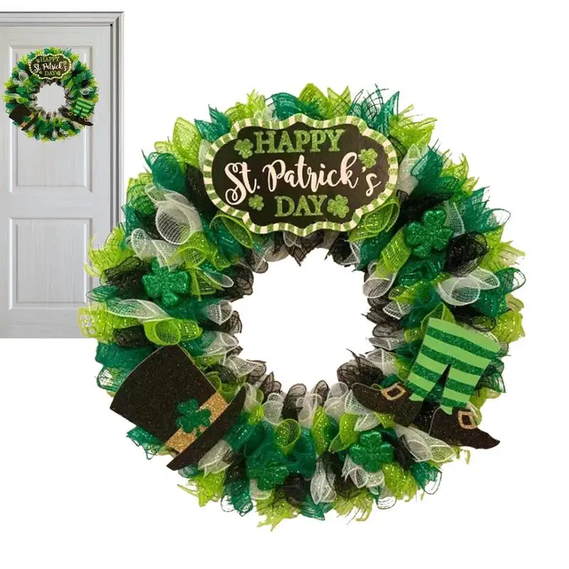 

St Patrick's Day Front Door Sign Irish Clover Door Wreath Green Welcome Sign For Front Door Lucky Day Rustic Round Wreaths