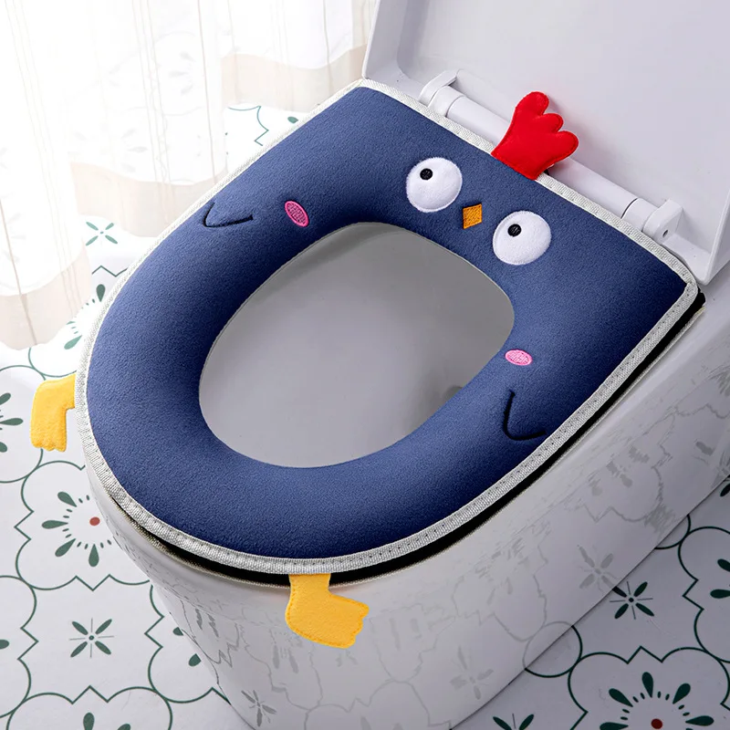 Winter Home Soft Toilet Mat Zipper Cute Toilet Seat pad loo Warm Cover Embroidered lavatory Seat Covers Reusable WC Cushion