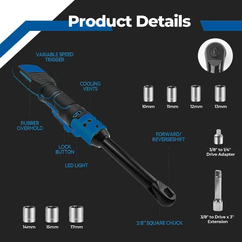 Extended Electric Ratchet Wrench FOR Makita For Dewalt Cordless Ratchet Wrench 3/8 Inch Electric Removal Ratchet With 10 Socket