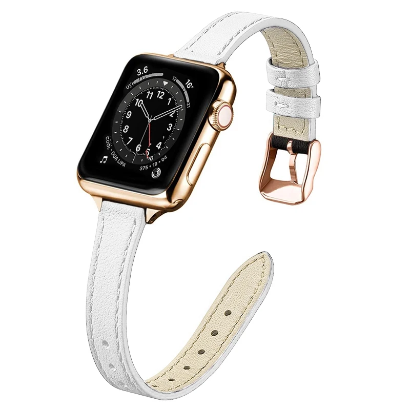 Тонкий кожаный ремешок для Apple watch band 49 мм 444542404138 мм, мягкий кожаный браслет для iWatch series 3 SE 5 4 6 7 8 ultra (art.: 3920c320fe51e) - 3920c320fe51e
