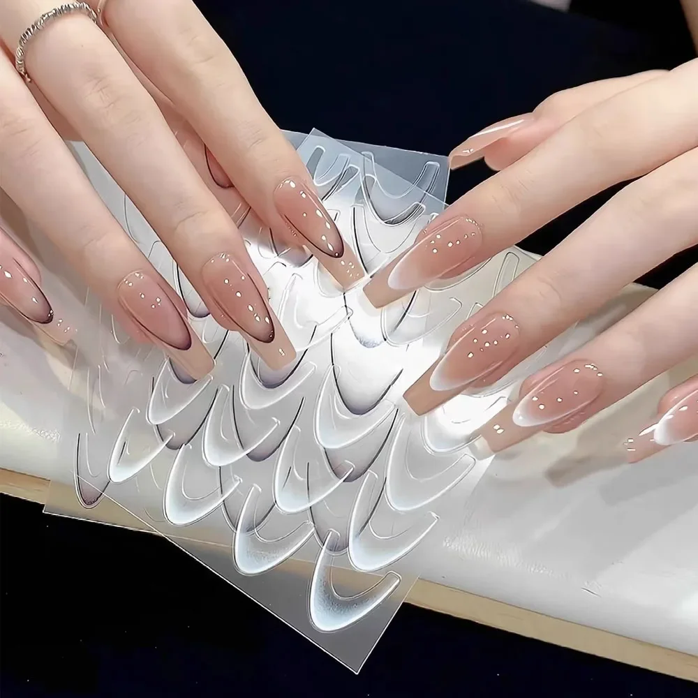 Description Picture 2 of itemGradient French Line Nail Art Stickers Black/White Self-Adhesive Slider Design Stencil Manicure Guides DIY Nail Decor tools new