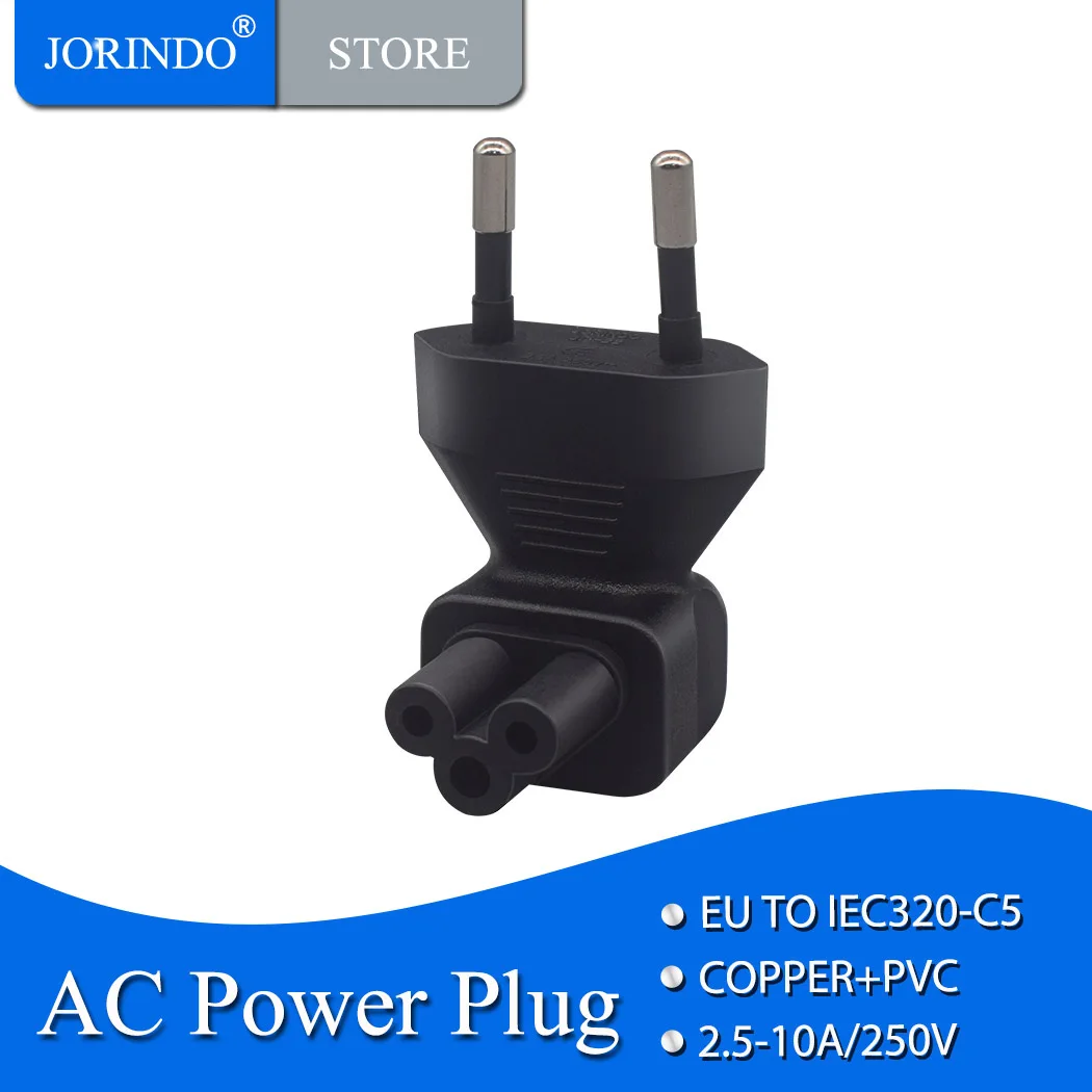 JORINDO EU TO IEC320 C5 Power conversion plug European 2 Pin Male to IEC 320 C5 Right Angle Power adapter plug adapter ac adapter