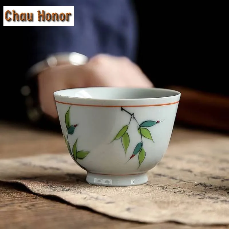 2pc/lot Japanese Underglaze Color Hand Painted Bamboo Painting Tea Cup Ceramic Kung Fu Tea Set Master Cup Tea Ceremony 40ml