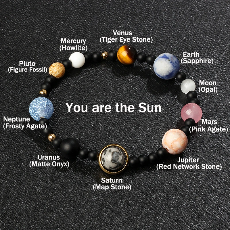 Galaxy Solar System Bracelet Men Universe Nine Planets Natural Stone Stars Earth Moon Bracelets for Women Fashion Couple Jewelry