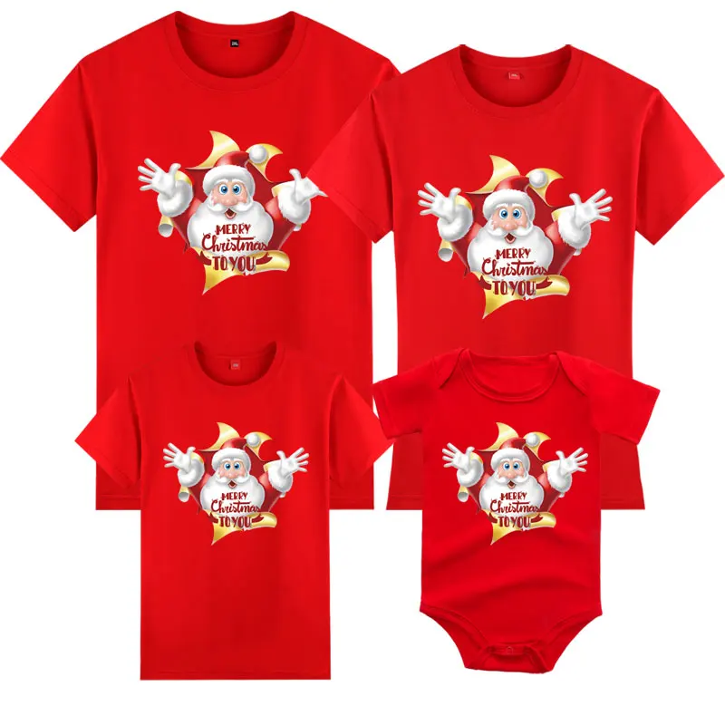thumbnail image 1 of Camiseta de manga corta con estampado de Papá Noel para familia navideña, ropa para adultos y niños, madre, padre, hija e hijo, 1 of 5