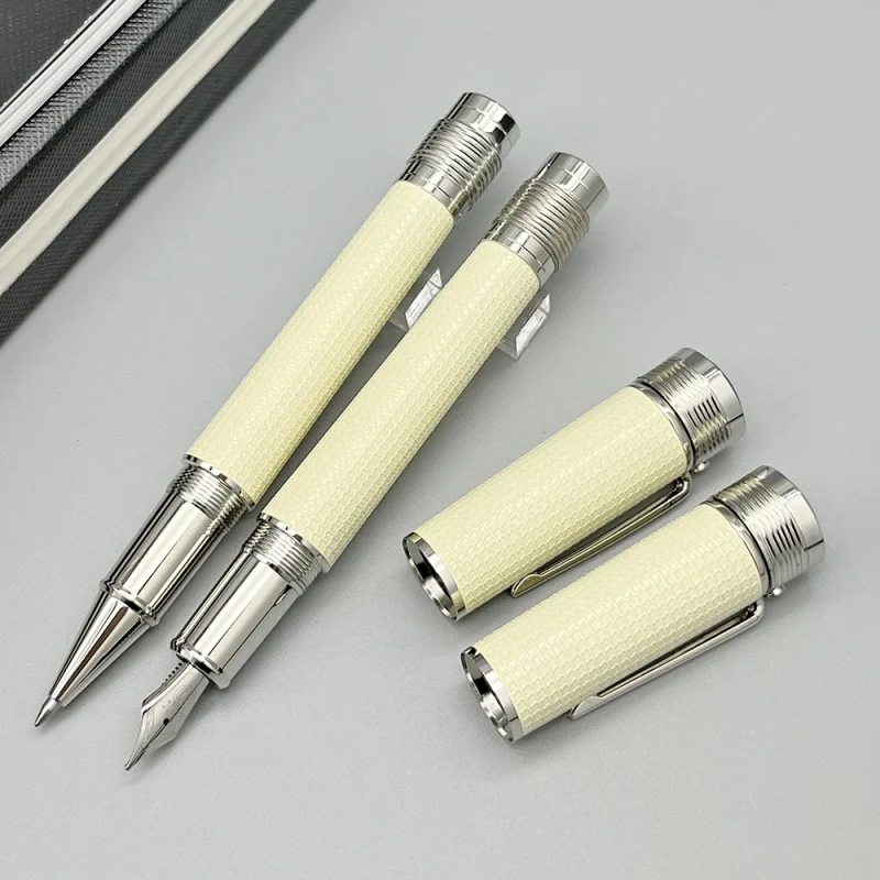 Lanlan Limited Edition Luxury MB Fountain Rollerball Pen Cow Milk Yellow Gandhi Metal Writing Smooth With Serial Number