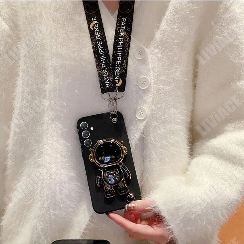 Astronaut Lanyard Crossbody Silicone Phone Case with Stand Cover