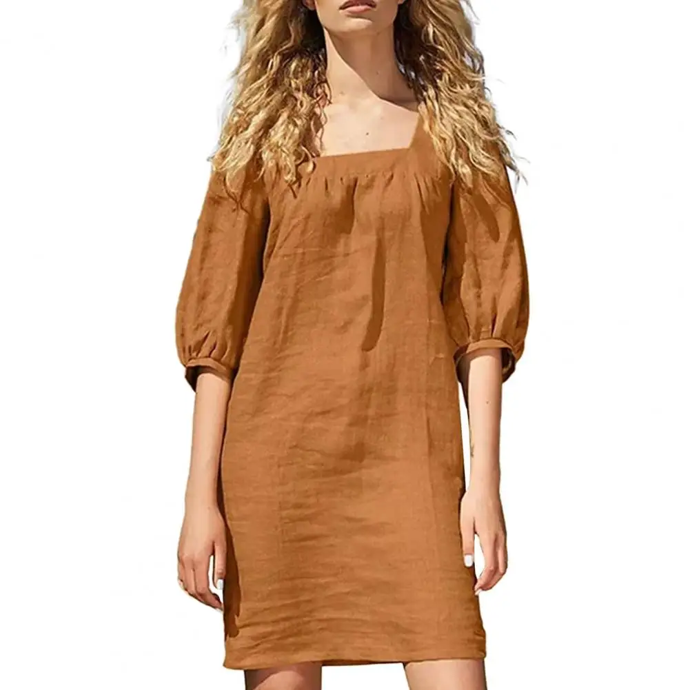 

Chic Square Collar Puff Sleeve Mini Dress Women's Loose Fit Beachwear with Thin Fabric Stylish Streetwear for Summer
