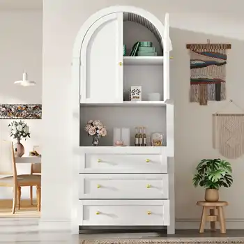 Dispensa da cucina ad arco, mobili da cucina moderni per fattoria con cassetti, con zona espositiva aperta 1