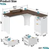 L Shaped Desk with File Drawer, 55.7" x 55" Office Computer Desk with Round Corners, Modern Desk with Monitor Stand &Fluted 2