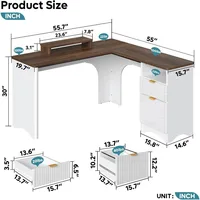 L Shaped Desk with File Drawer, 55.7" x 55" Office Computer Desk with Round Corners, Modern Desk with Monitor Stand &Fluted 2