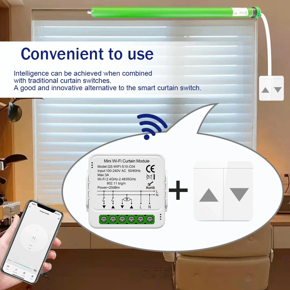 Módulo de cortina Zigbee con WiFi inteligente, interruptor de persiana enrollable conectada, Motor eléctrico, Compatible con Alexa y Google Home, Tuya