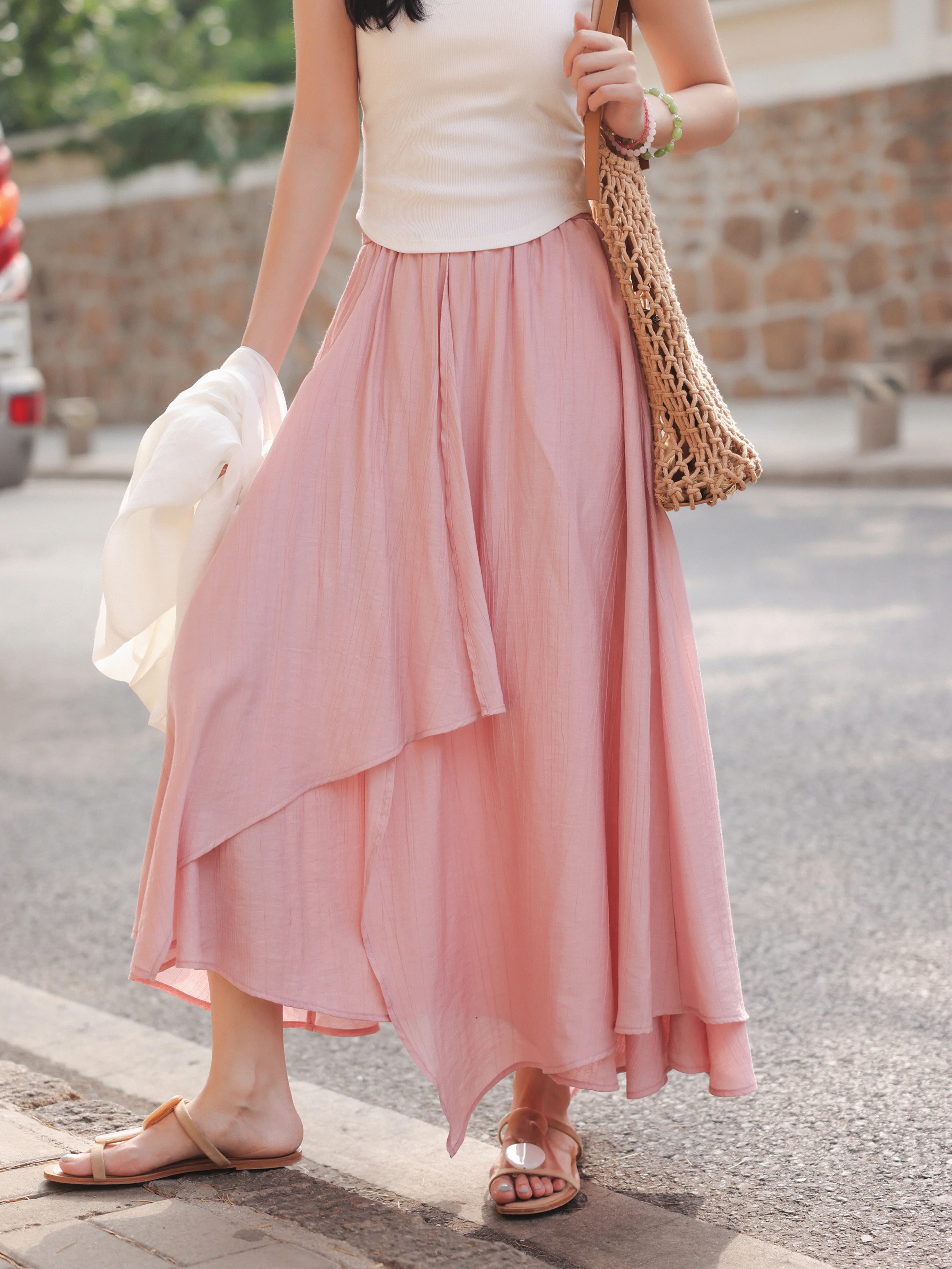 Midi Skirt Women's Petite Summer Skirts Chic Asymmetrical