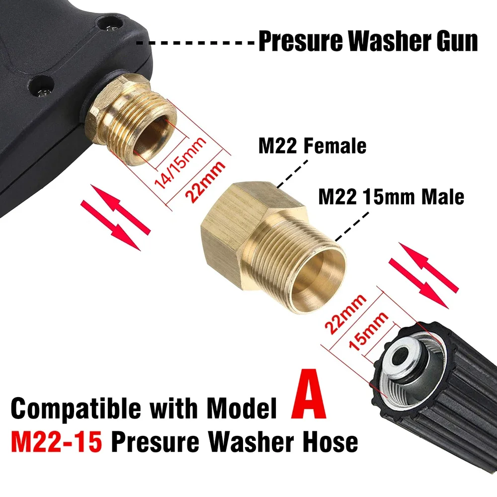 Pressure Washer Coupler M22 15mm Female Thread to M22 14mm Male Quick Fitting For Washer Gun Connection Hose Nozzle Car Wash