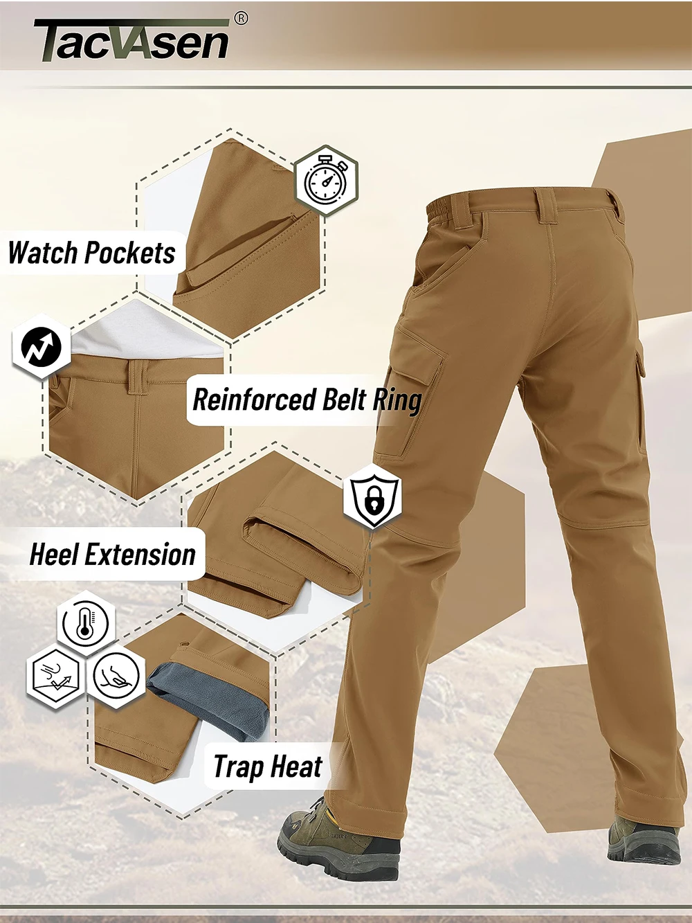Men Cargo Pants cargo pants cotton work pants military cargo pants men casual pants casual tooling pants TACVASEN Winter Softshell Warm IX9 Outdoor Hiking Cargo Pants Waterproof Fleece Safari Team Work Trousers