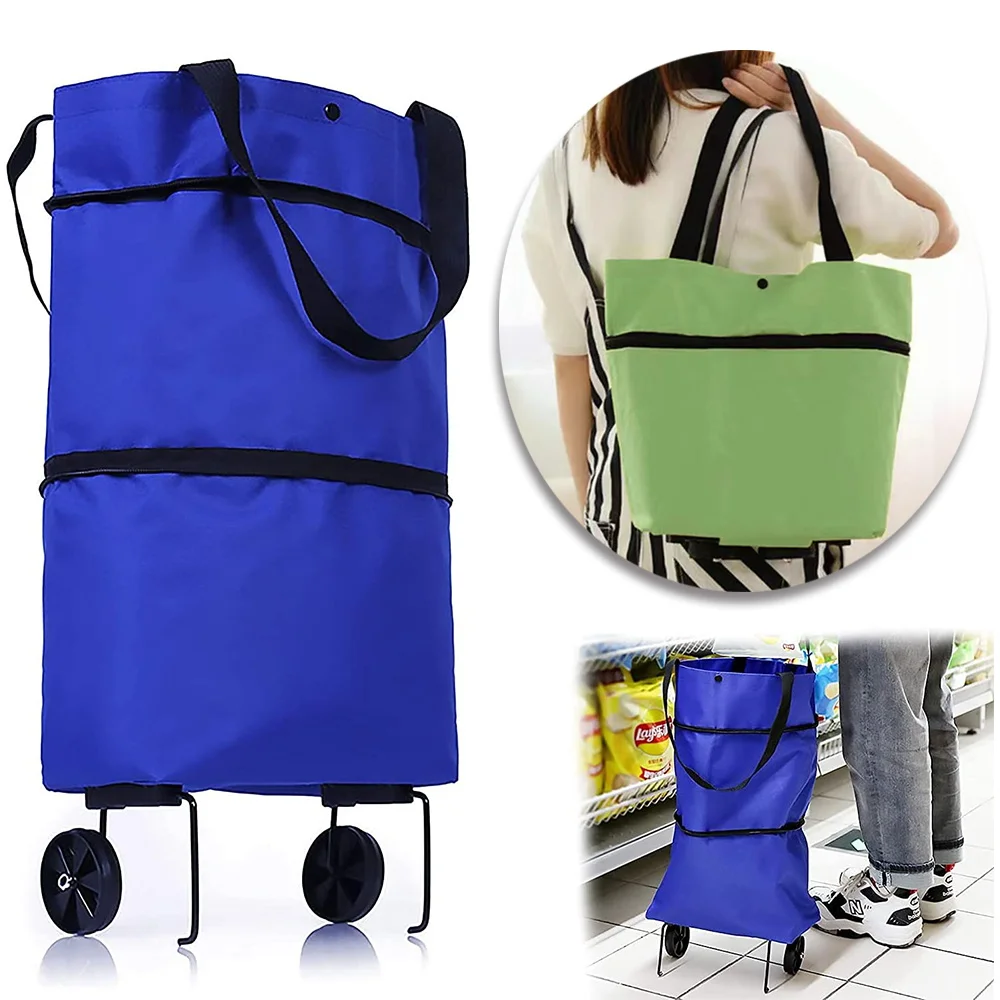 

Folding Shopping Pull Cart Trolley Bag with Wheels Foldable Shopping Bag Grocery Bag Food Organizer Trolley Bag Grocery Carts