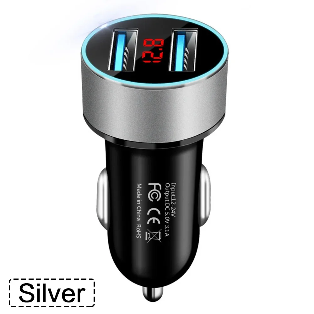 Dual USB Car Charger with LCD Display and Voltmeter