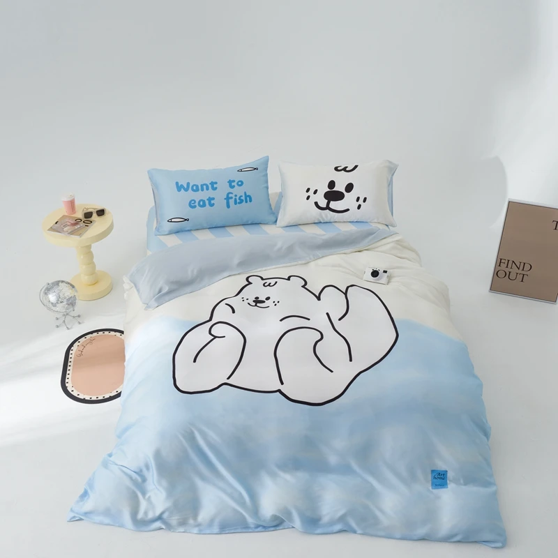 

High Quality 60S Tencel Bedding Set Korean Designer Striped Duvet Cover Flat Sheet Home Linen Summer 4pcs King Cool Pillowcase