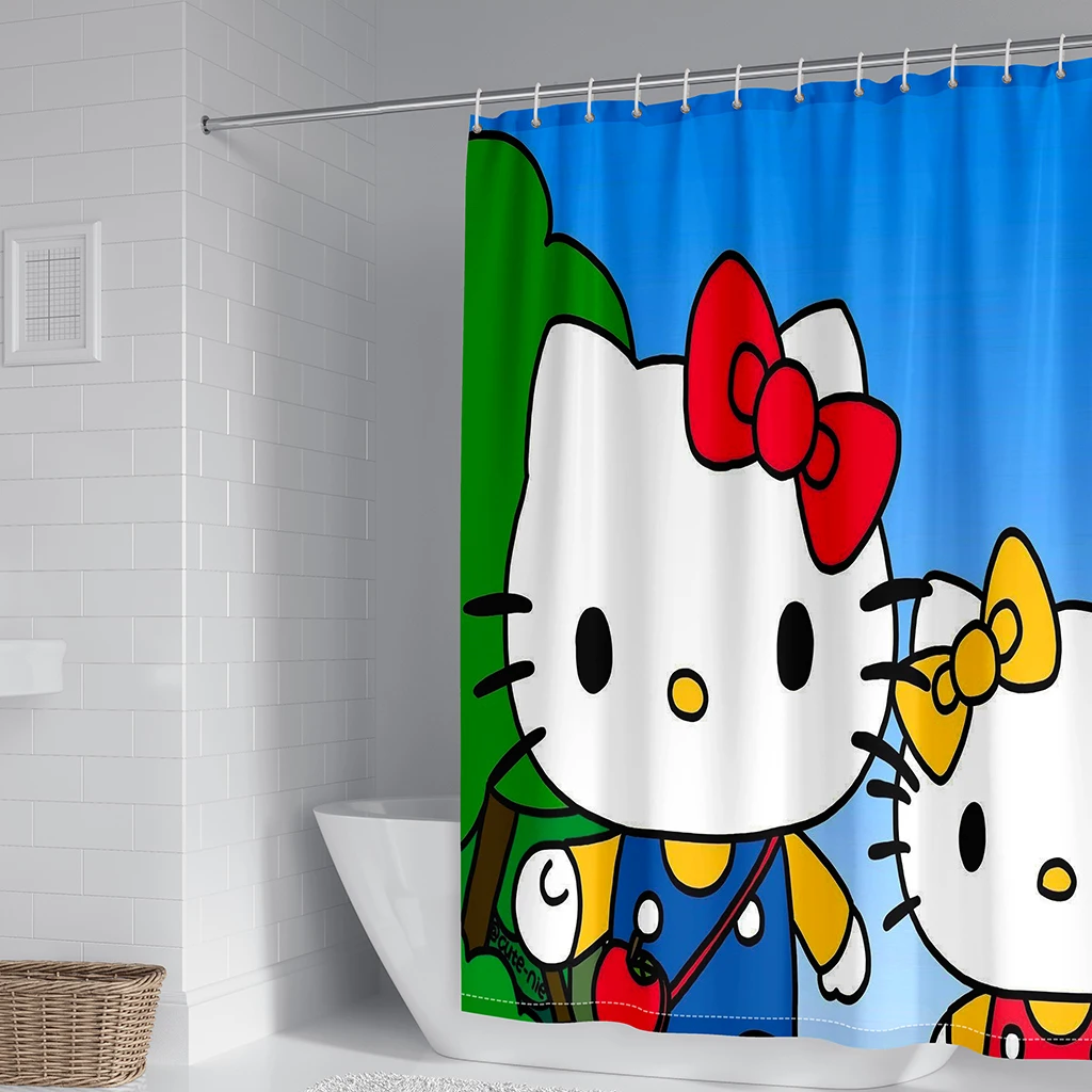 Sanrios HelloKitty Kawaii Shower Curtain Set with Hooks Waterproof