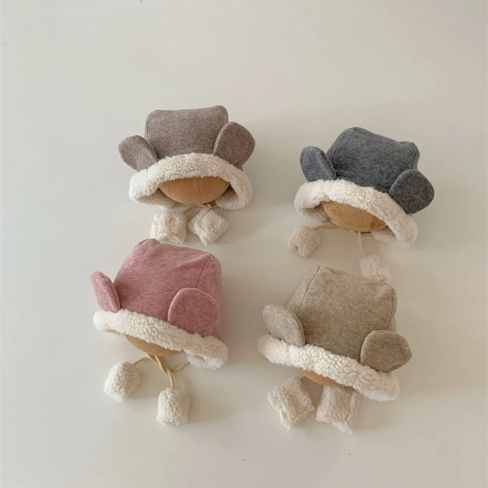 Kawaii Cute Bear Ear Hat Fleece Thick Baby Beanie Cap Winter Warm Ear Protection Hat Boys Girls