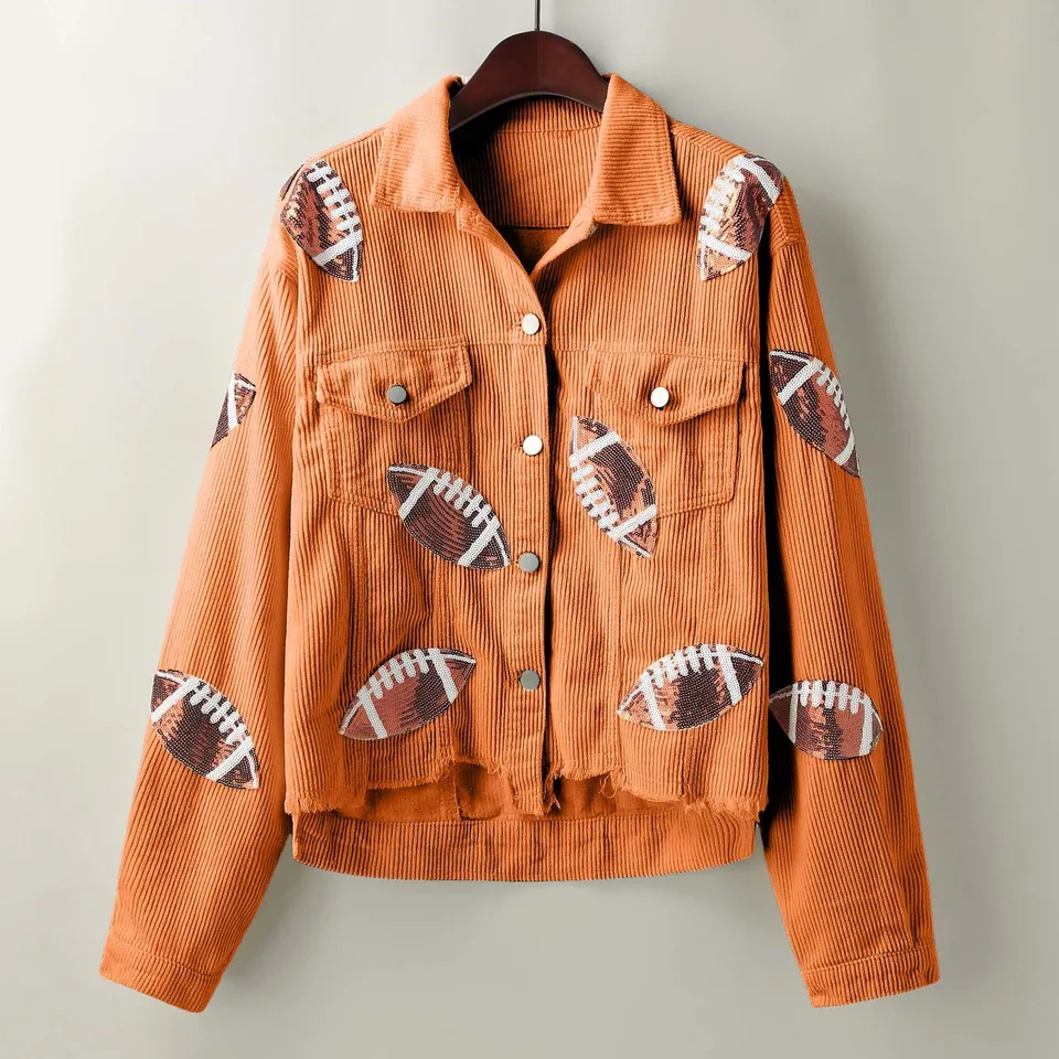 Womens Winter Corduroy Sequin Baseball Jacket