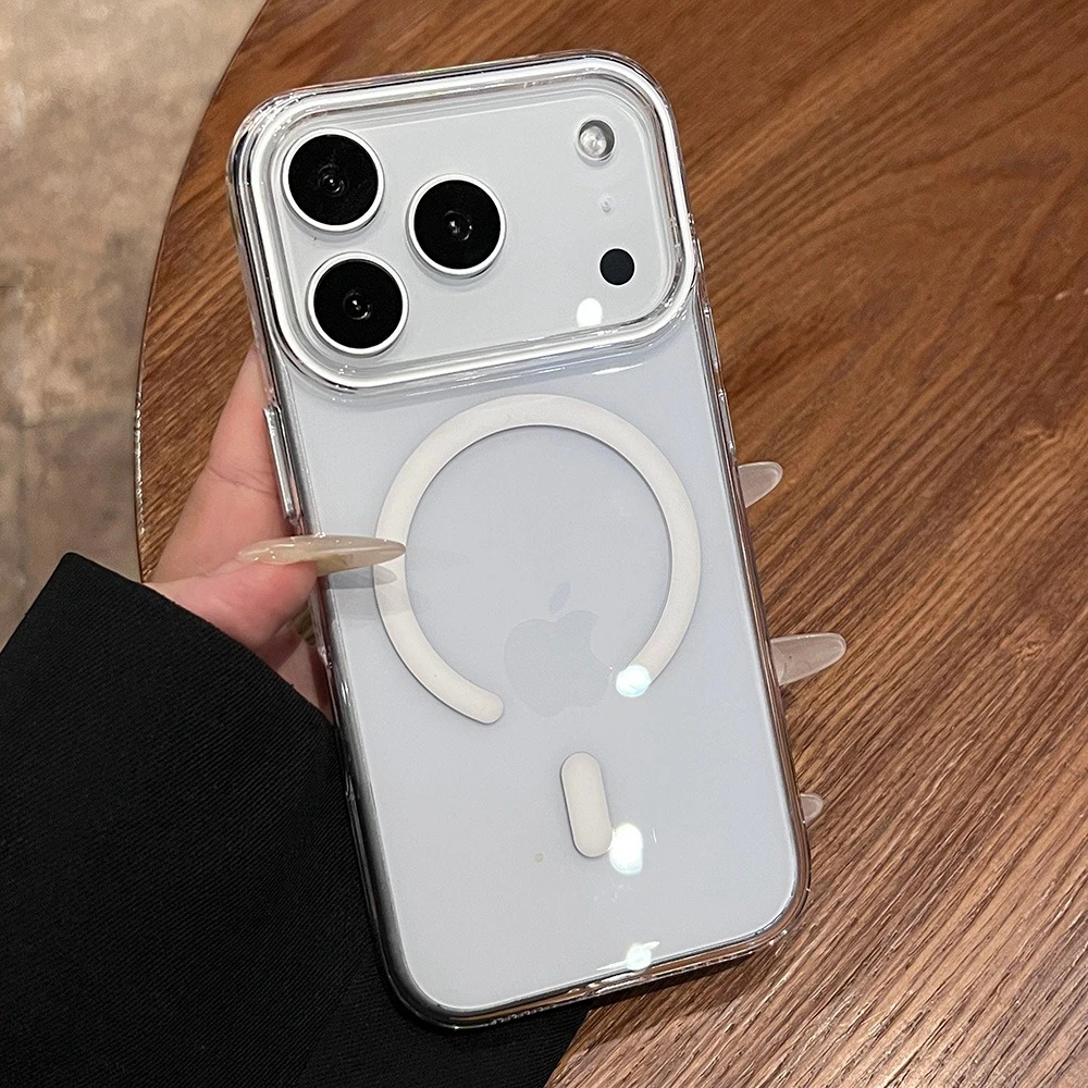 Funda Transparente Rígida para Magsafe para iPhone 15 16 17 Pro Max Plus Air 12 13 14, Magnética, Color Caramelo, Transparente, Ultra Delgada