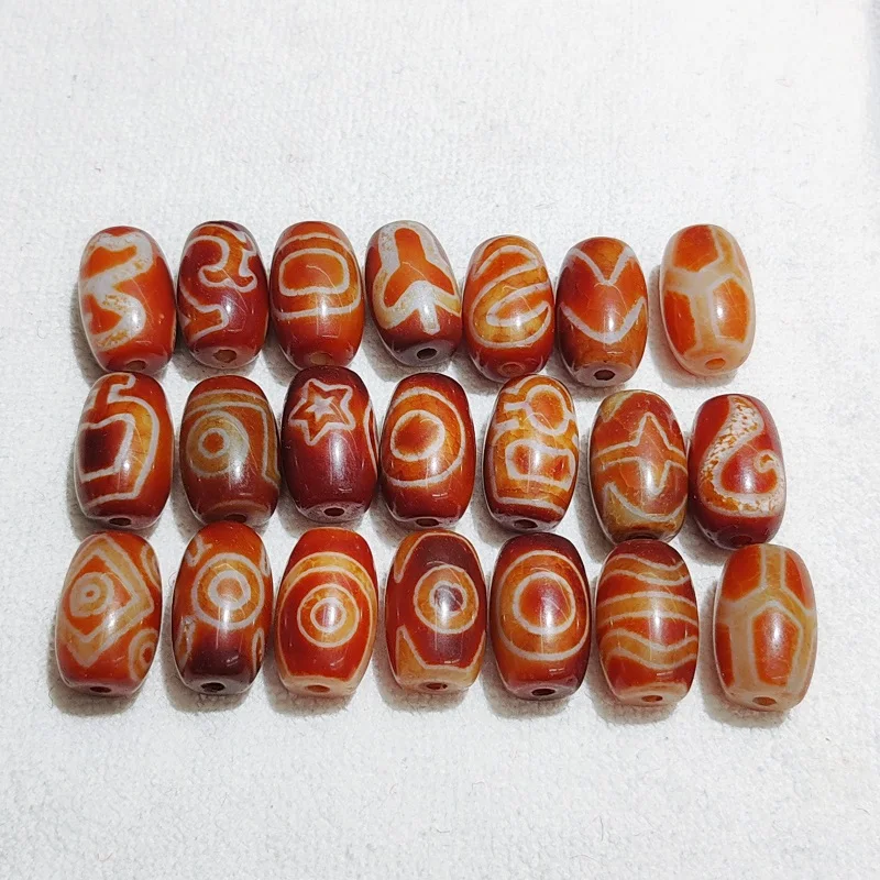 

Xizang Agate Dzi Red Meat Tiger Tooth Treasure Bottle Tara Lotus and Other Totem Heavenly Bead Necklace Pendant DIY Accessories