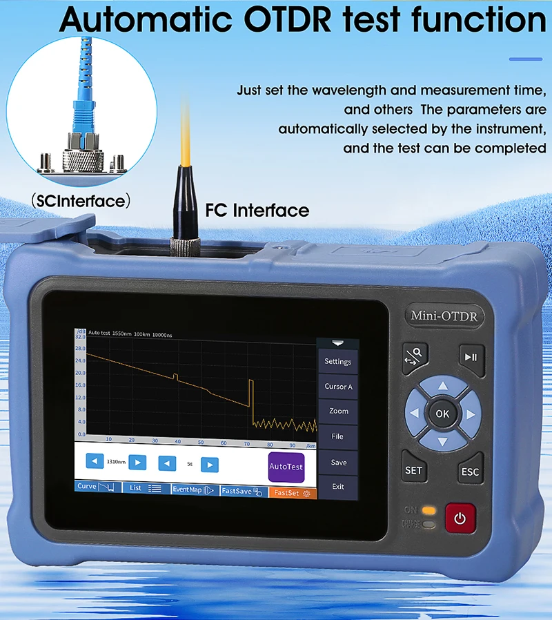 AUA800U/800A 100KM OTDR 24/22dB Touch Screen Optical Time Domain Reflectometer F