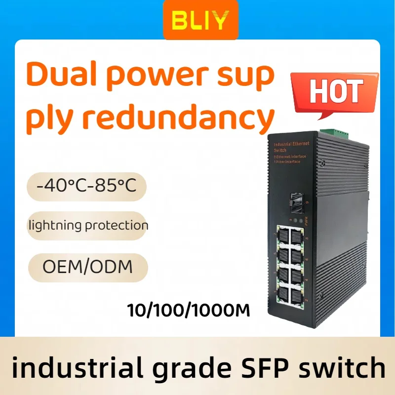 

Industrial grade Gigabit 1 optical 8 SFP switch