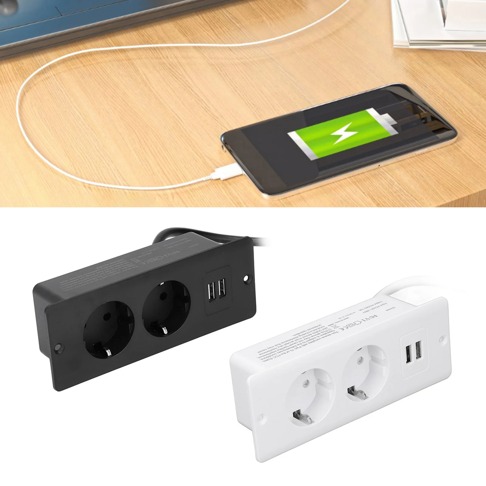 Electrical power socket embedded 2 USB 2 10A ports recessed desk socket with 1.5m cable