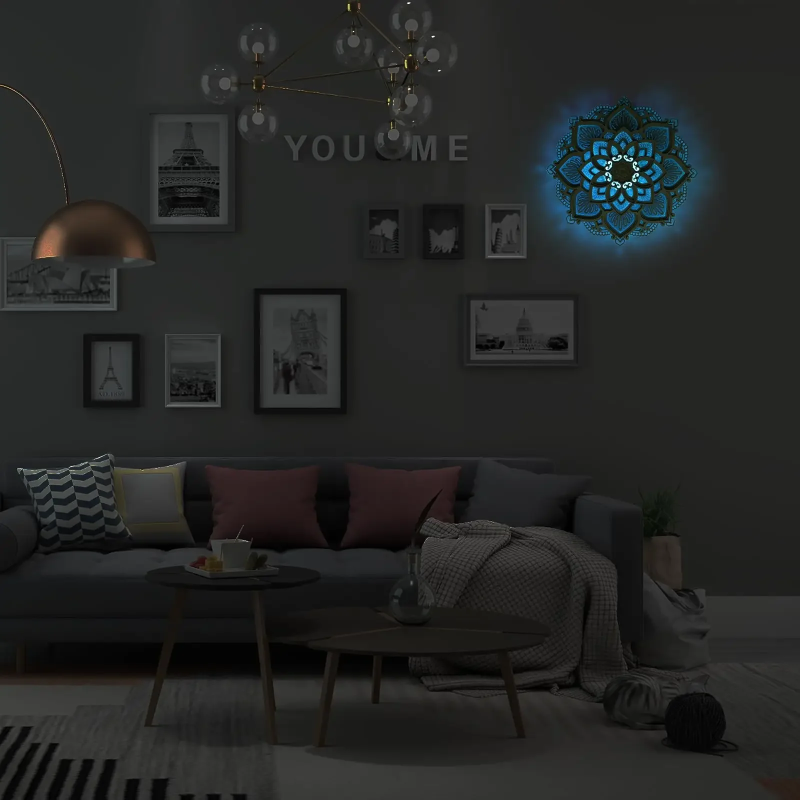

Wooden Wall Hanging Carved Multi Layer LED Creative Mandala Gradient Light Decorative Ambient Lighting Remote Control Lamp