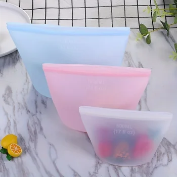 3 pièces sac de stockage des aliments en Silicone sac à fermeture éclair debout réutilisable conteneurs étanches sac frais sac de stockage des aliments sac à fermeture éclair d'enveloppe fraîche 1