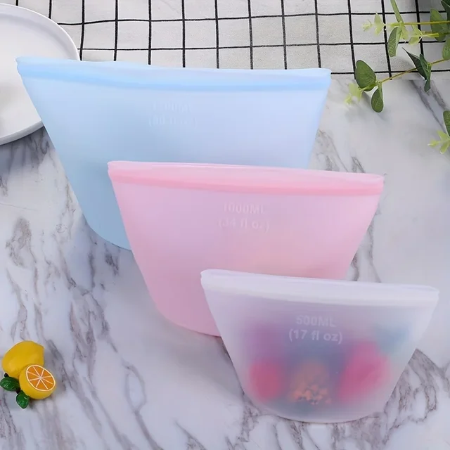 3 pièces sac de stockage des aliments en Silicone sac à fermeture éclair debout réutilisable conteneurs étanches sac frais sac de stockage des aliments sac à fermeture éclair d'enveloppe fraîche 1