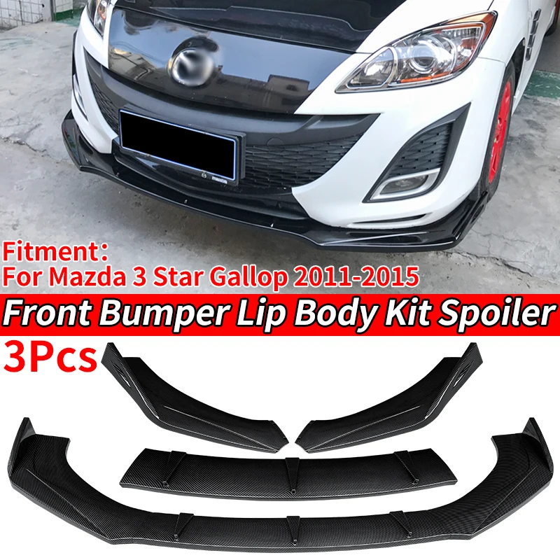 3 Pieces Car Accessories Front Bumper Lip Body Kit Chin Guard Diffuser Cover Deflector ABS For 2011-2015 Mazda 3 Xingcheng