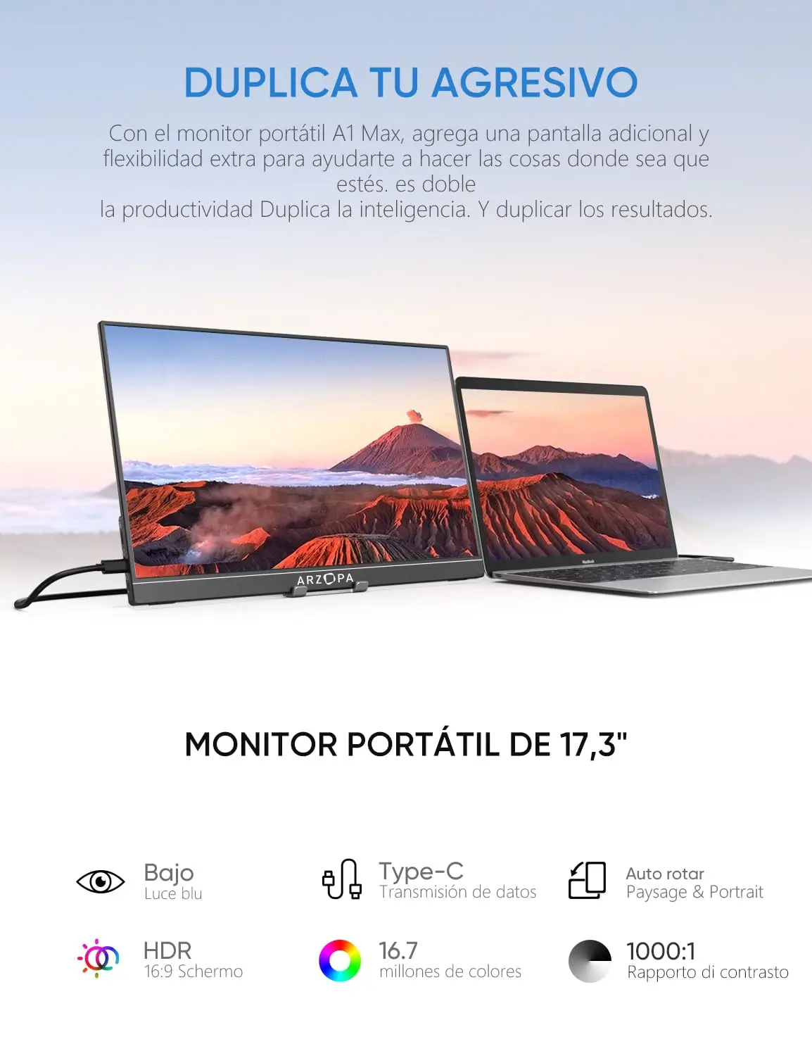 ARZOPA 17.3 FHD Portable Monitor 1080P External Display IPS Screen with  USB C mini-HDMI Port for Laptop Mac PC Xbox PS Switch - AliExpress