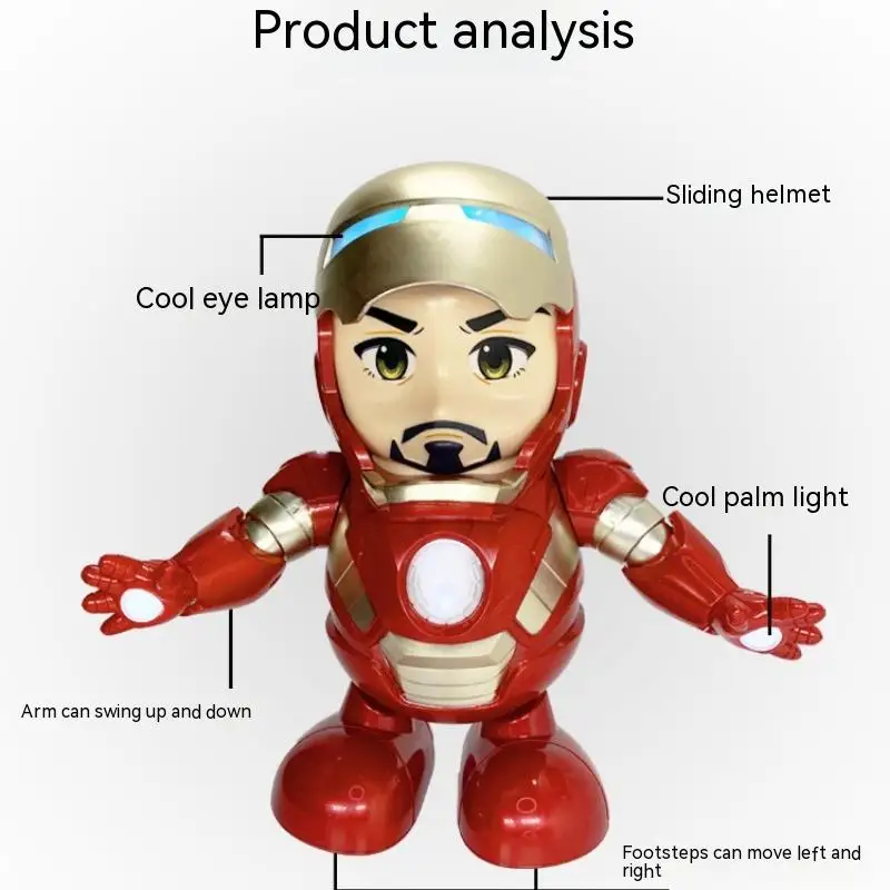 19Cm Avengers Iron Man Spiderman Ironman Super Heros Anime Figure Dance, Music, Lighting Robot Action Figure Giocattoli Per Bambini Regali