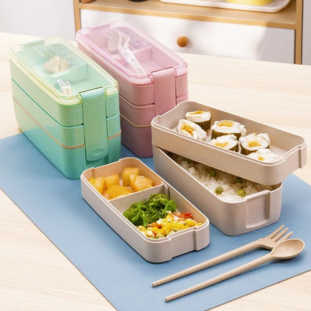 Wheat straw lunch box student lunch box multi-layer lunch box plastic  storage box custom lunch box microwave tableware 